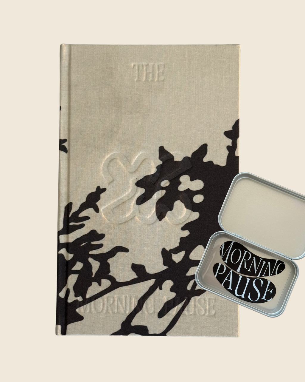 The Morning Pour bundle — Cappuccino Morning Pause gratitude journal and reusable Morning Pause eye masks